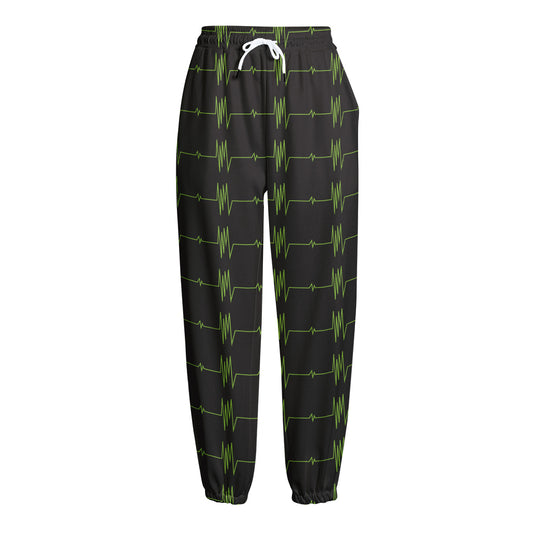 Green Heartbeat Pattern Print Fleece Lined Knit Pants