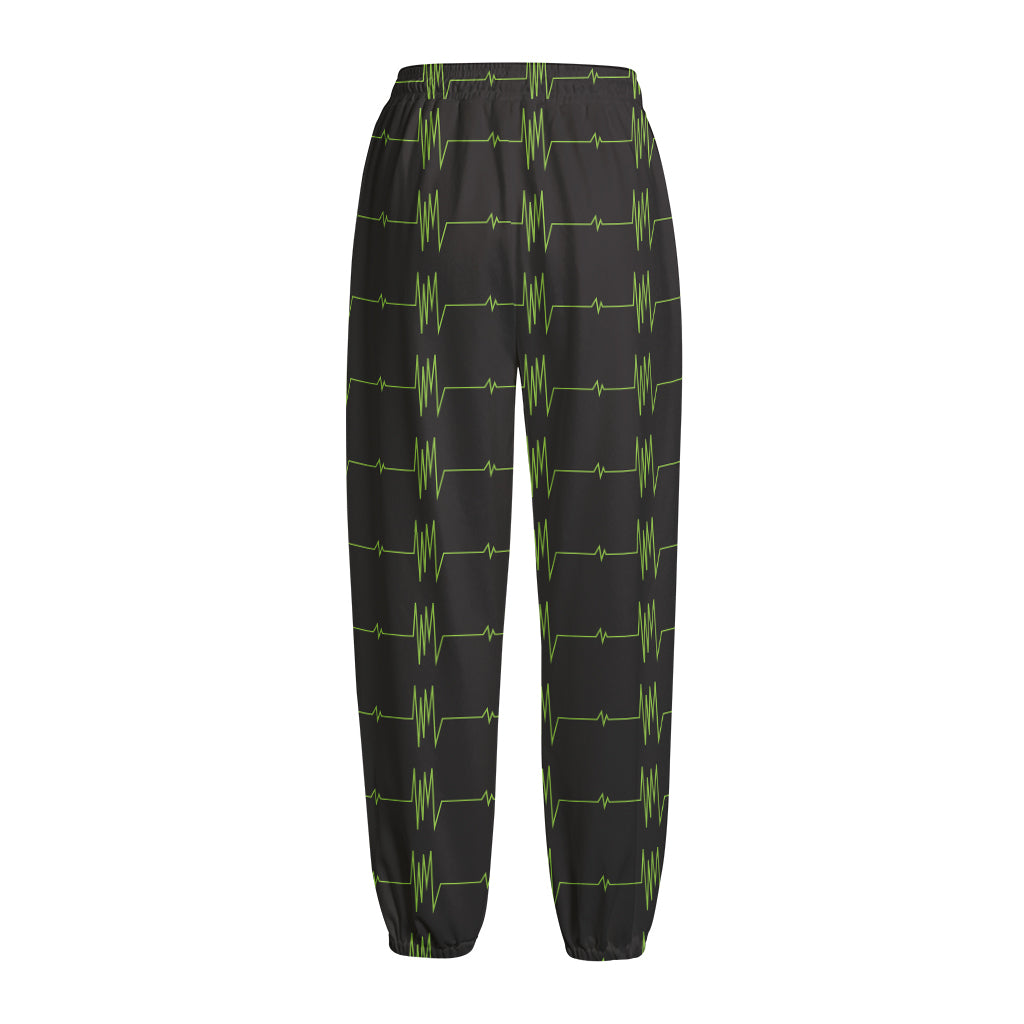 Green Heartbeat Pattern Print Fleece Lined Knit Pants