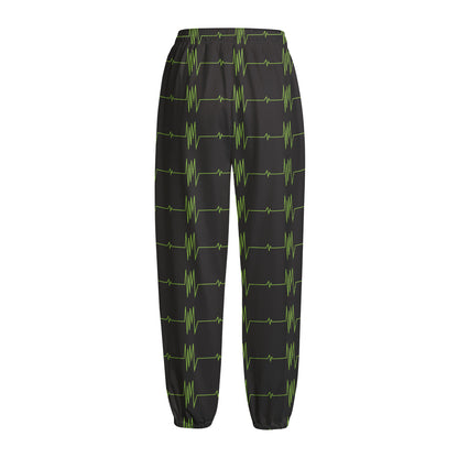 Green Heartbeat Pattern Print Fleece Lined Knit Pants