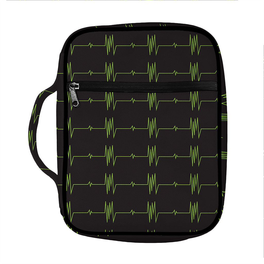 Green Heartbeat Pattern Print Front Pocket Bible Bag