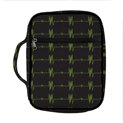 Green Heartbeat Pattern Print Front Pocket Bible Bag