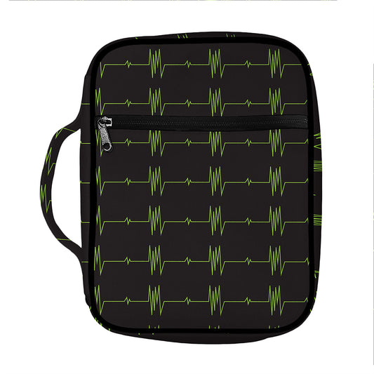 Green Heartbeat Pattern Print Front Pocket Bible Bag