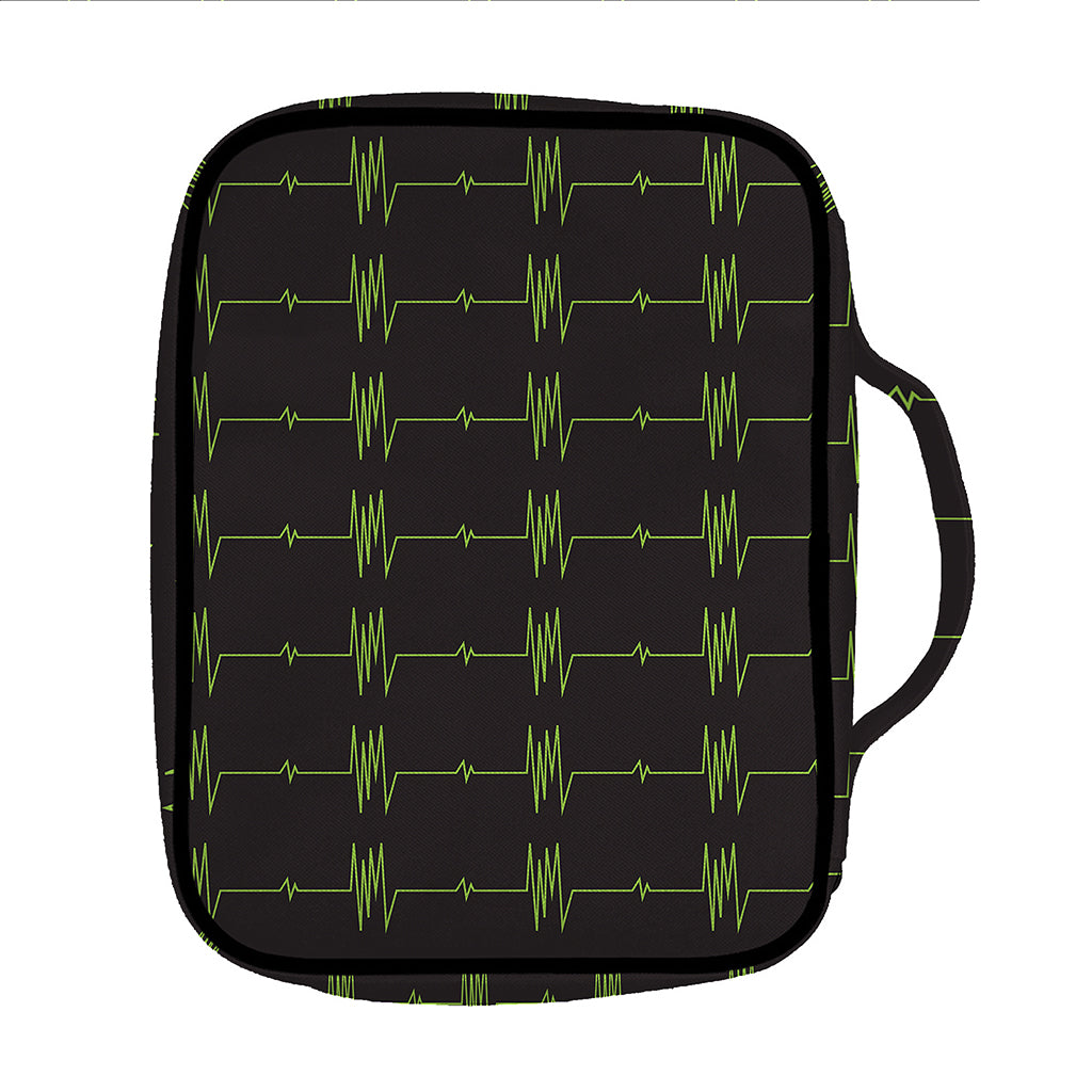 Green Heartbeat Pattern Print Front Pocket Bible Bag