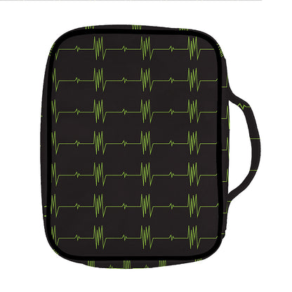 Green Heartbeat Pattern Print Front Pocket Bible Bag