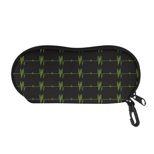 Green Heartbeat Pattern Print Glasses Case