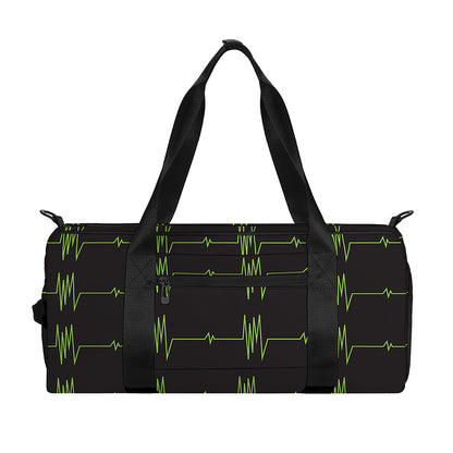 Green Heartbeat Pattern Print Gym Bag