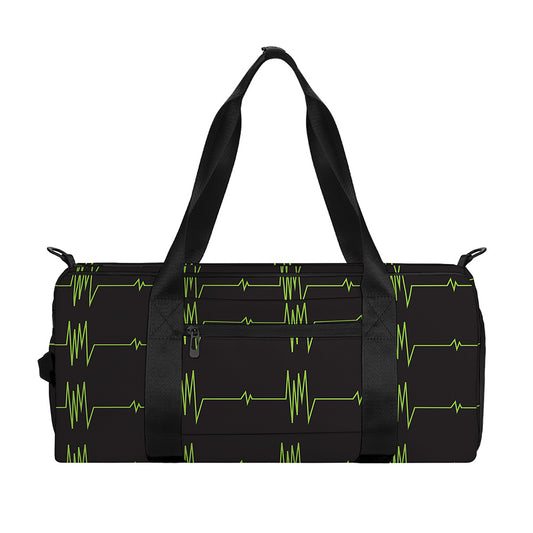 Green Heartbeat Pattern Print Gym Bag