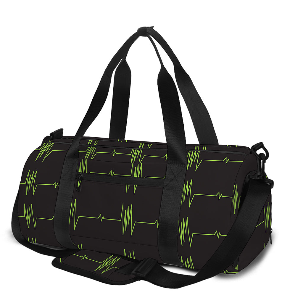 Green Heartbeat Pattern Print Gym Bag