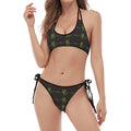 Green Heartbeat Pattern Print Halter Scoop Tie Side Bikini