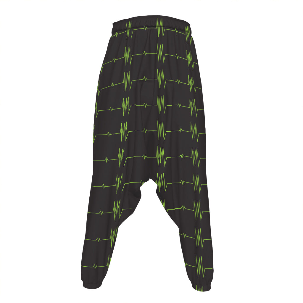 Green Heartbeat Pattern Print Hammer Pants