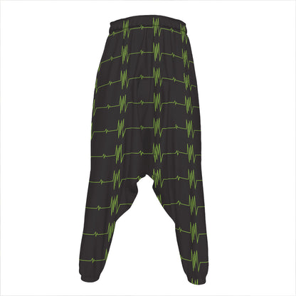 Green Heartbeat Pattern Print Hammer Pants