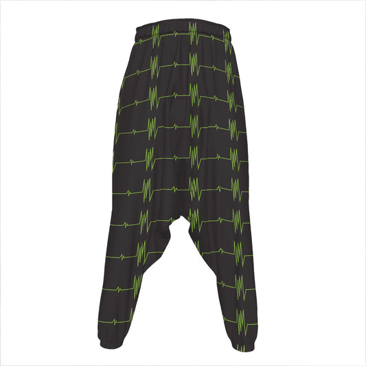 Green Heartbeat Pattern Print Hammer Pants