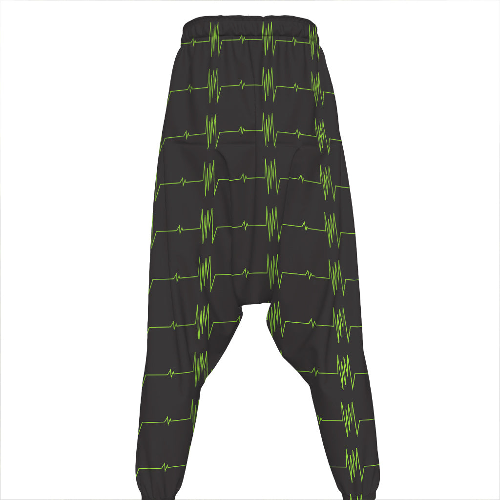 Green Heartbeat Pattern Print Hammer Pants