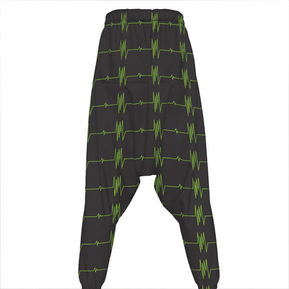 Green Heartbeat Pattern Print Hammer Pants
