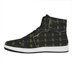 Green Heartbeat Pattern Print High Top Leather Sneakers