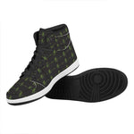 Green Heartbeat Pattern Print High Top Leather Sneakers