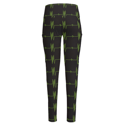 Green Heartbeat Pattern Print High-Waisted Pocket Leggings