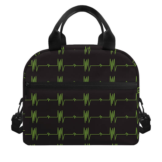 Green Heartbeat Pattern Print Insulated Lunch Bag