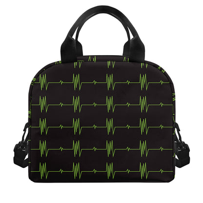 Green Heartbeat Pattern Print Insulated Lunch Bag