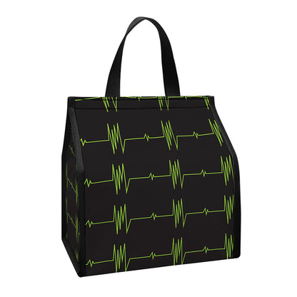 Green Heartbeat Pattern Print Insulated Lunch Tote