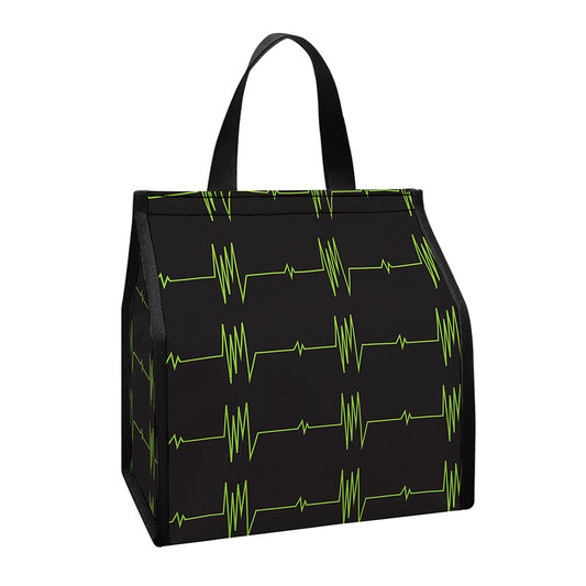 Green Heartbeat Pattern Print Insulated Lunch Tote