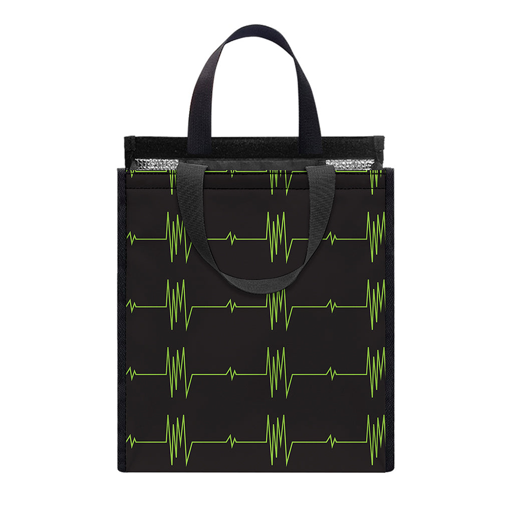 Green Heartbeat Pattern Print Insulated Lunch Tote