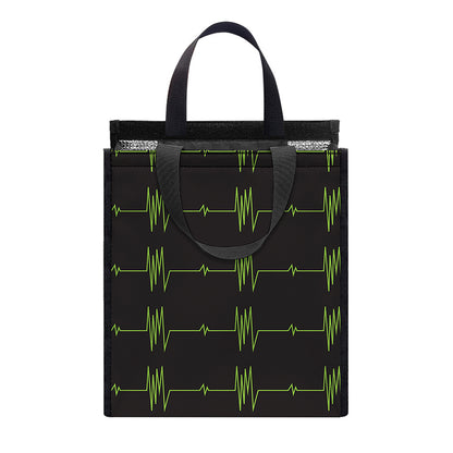 Green Heartbeat Pattern Print Insulated Lunch Tote