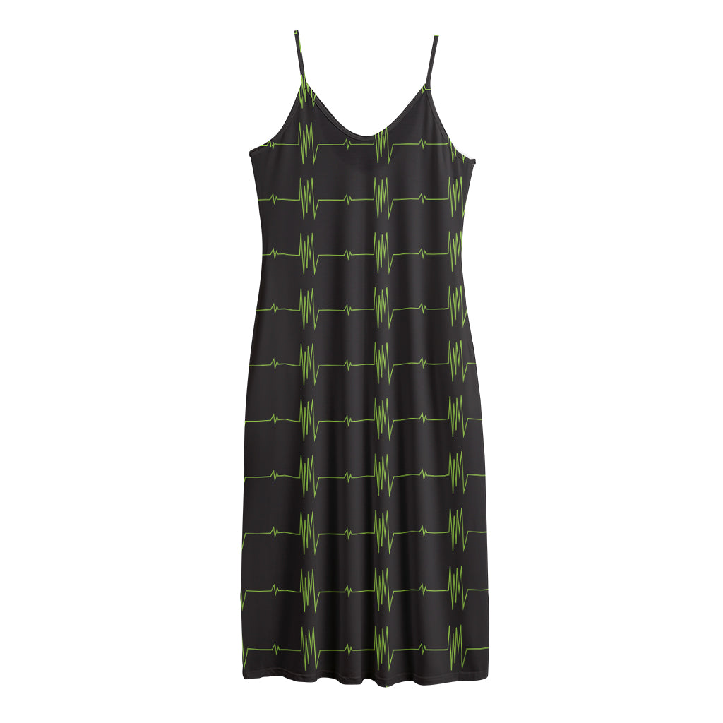 Green Heartbeat Pattern Print Jersey Midi Cami Dress