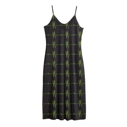 Green Heartbeat Pattern Print Jersey Midi Cami Dress