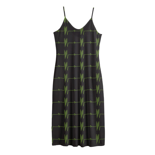 Green Heartbeat Pattern Print Jersey Midi Cami Dress