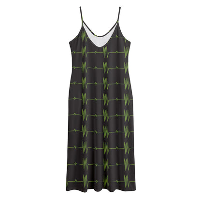 Green Heartbeat Pattern Print Jersey Midi Cami Dress