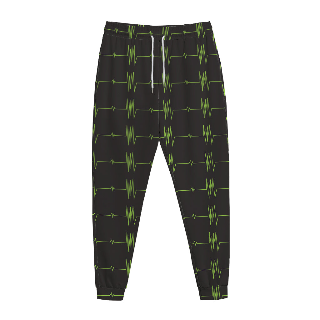 Green Heartbeat Pattern Print Jogger Pants