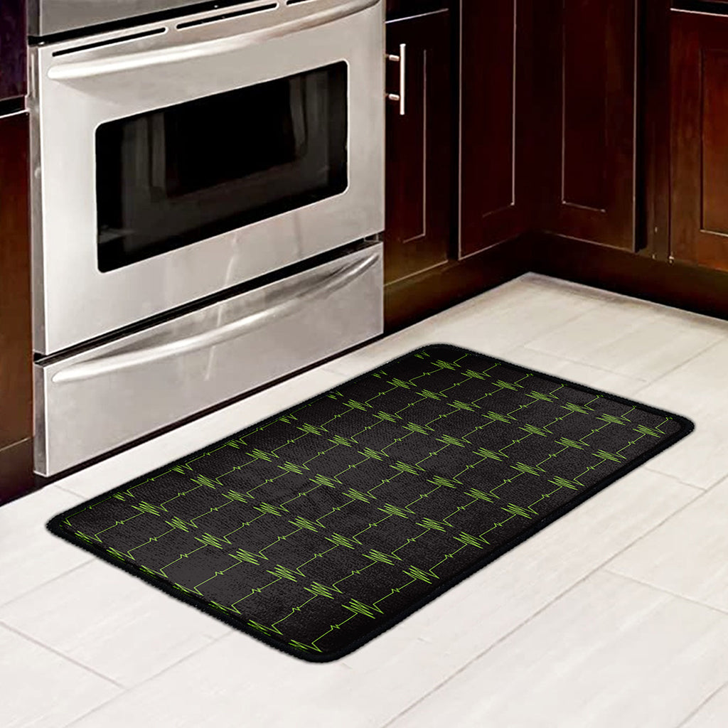 Green Heartbeat Pattern Print Kitchen Mat