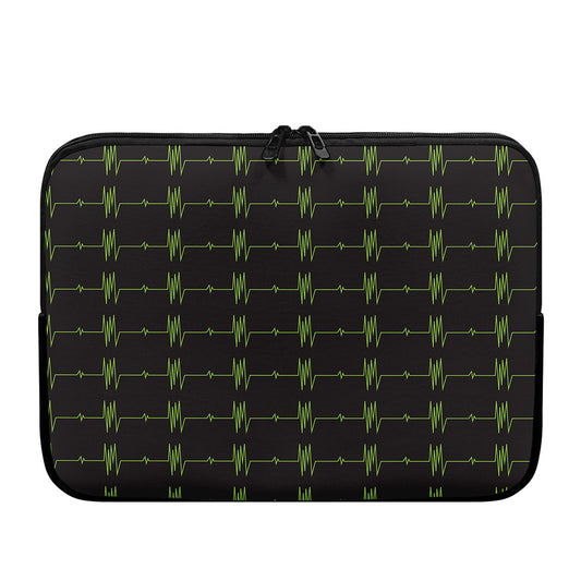 Green Heartbeat Pattern Print Laptop Sleeve