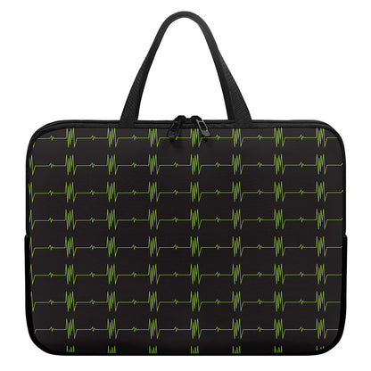 Green Heartbeat Pattern Print Laptop Sleeve With Handle