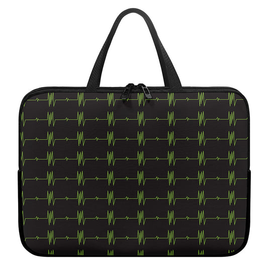Green Heartbeat Pattern Print Laptop Sleeve With Handle