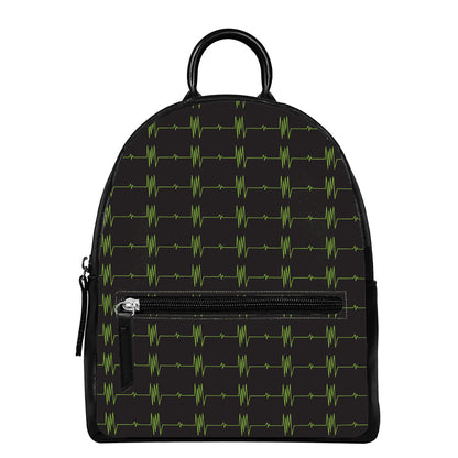 Green Heartbeat Pattern Print Leather Backpack