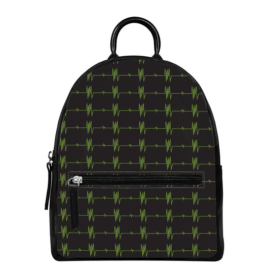 Green Heartbeat Pattern Print Leather Backpack
