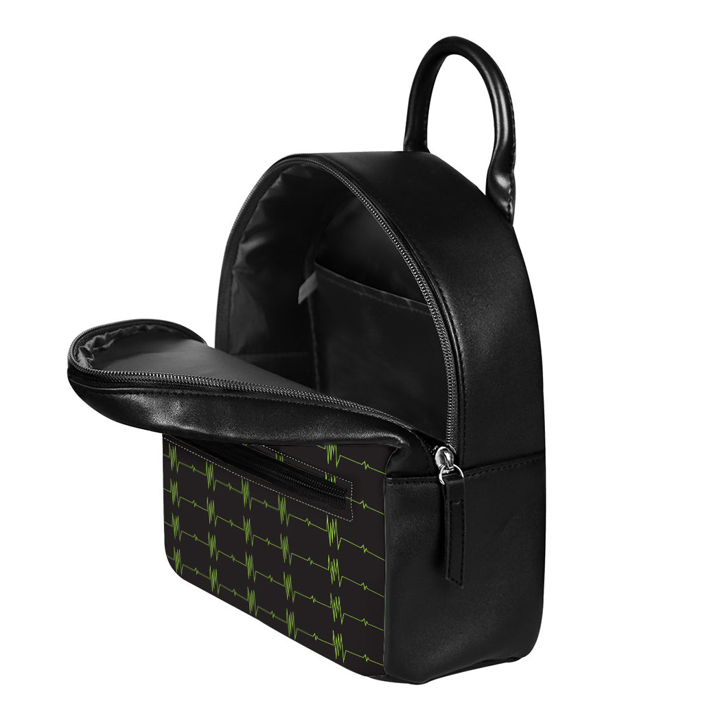 Green Heartbeat Pattern Print Leather Backpack