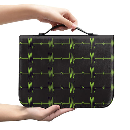 Green Heartbeat Pattern Print Leather Bible Cover