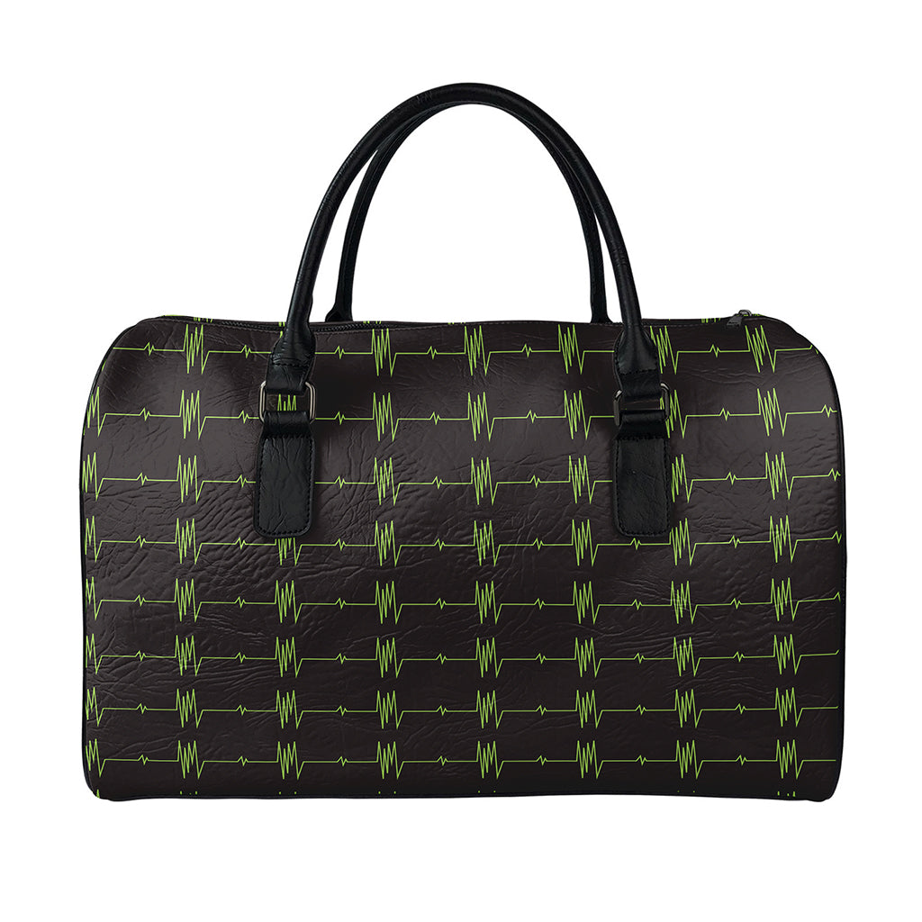Green Heartbeat Pattern Print Leather Duffle Bag