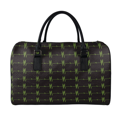 Green Heartbeat Pattern Print Leather Duffle Bag