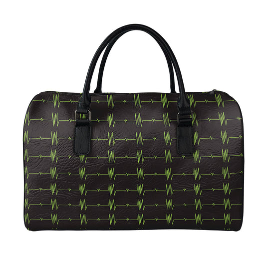 Green Heartbeat Pattern Print Leather Duffle Bag