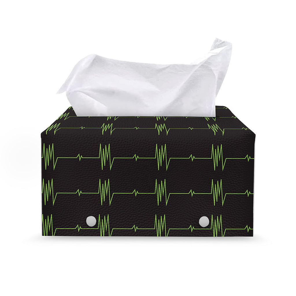 Green Heartbeat Pattern Print Leather Tissue Box Cover