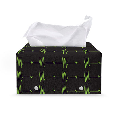 Green Heartbeat Pattern Print Leather Tissue Box Cover