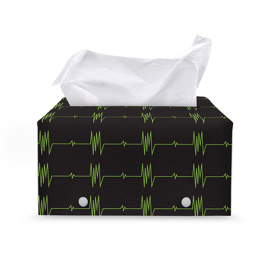 Green Heartbeat Pattern Print Leather Tissue Box Cover