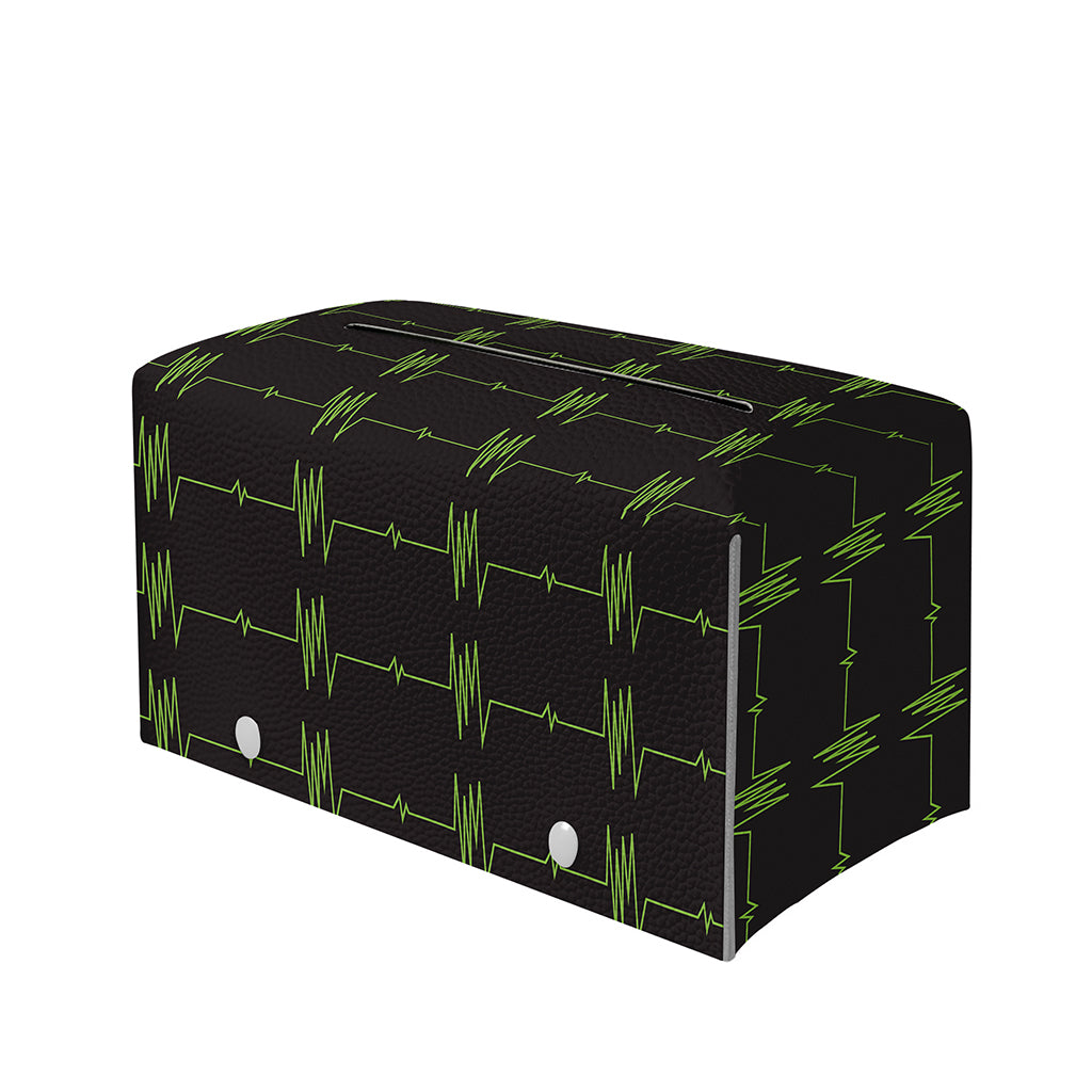 Green Heartbeat Pattern Print Leather Tissue Box Cover