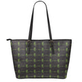 Green Heartbeat Pattern Print Leather Tote Bag With Zipper