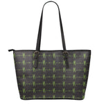 Green Heartbeat Pattern Print Leather Tote Bag