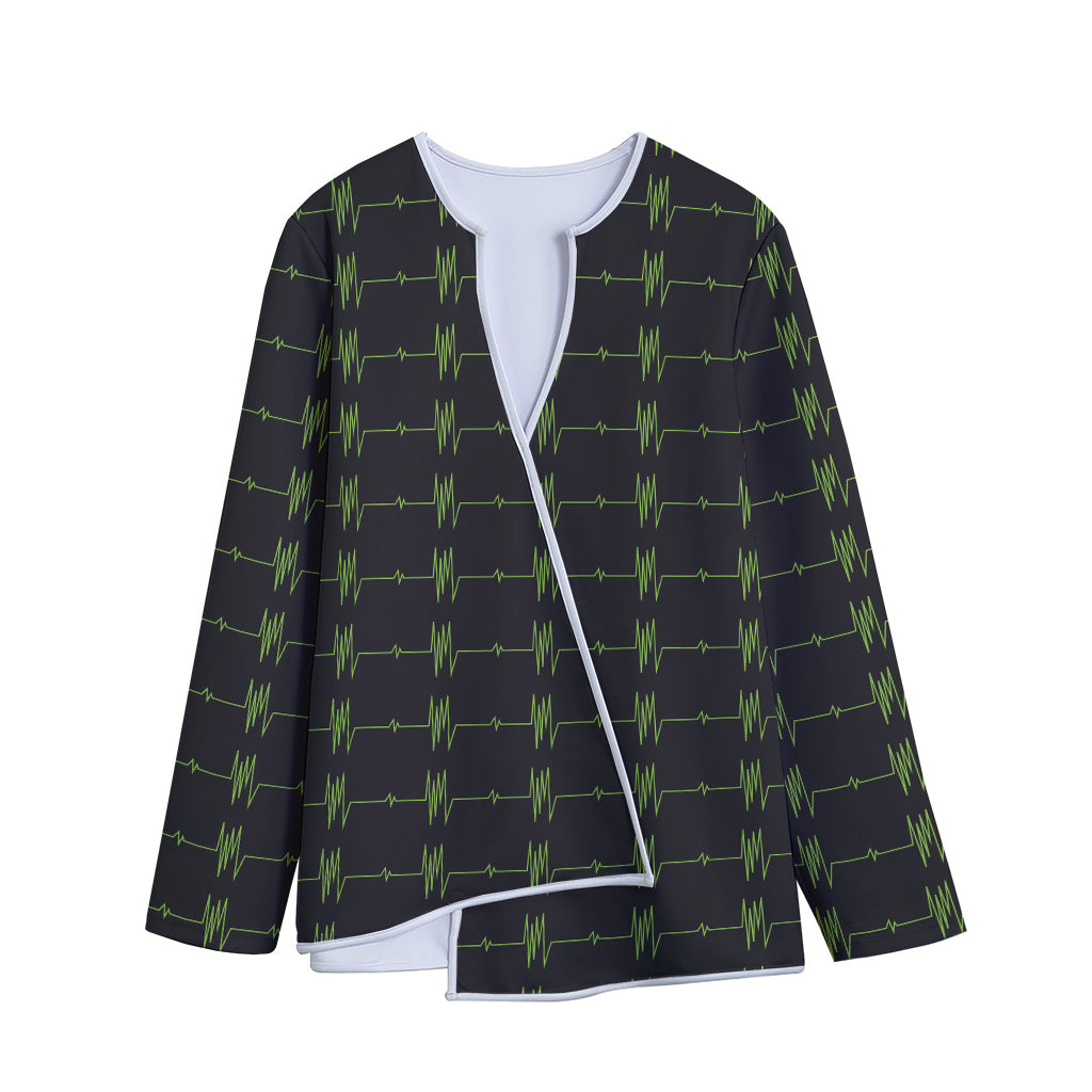 Green Heartbeat Pattern Print Long Sleeve Short Coat